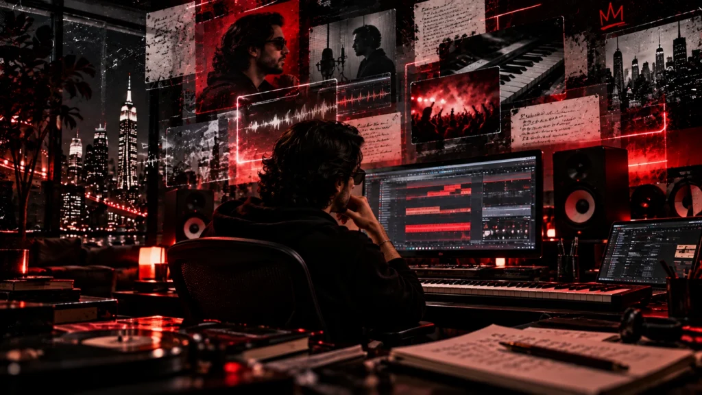 Rony Zino “Xeno” developing music in the studio through songwriting, production and creative experimentation.