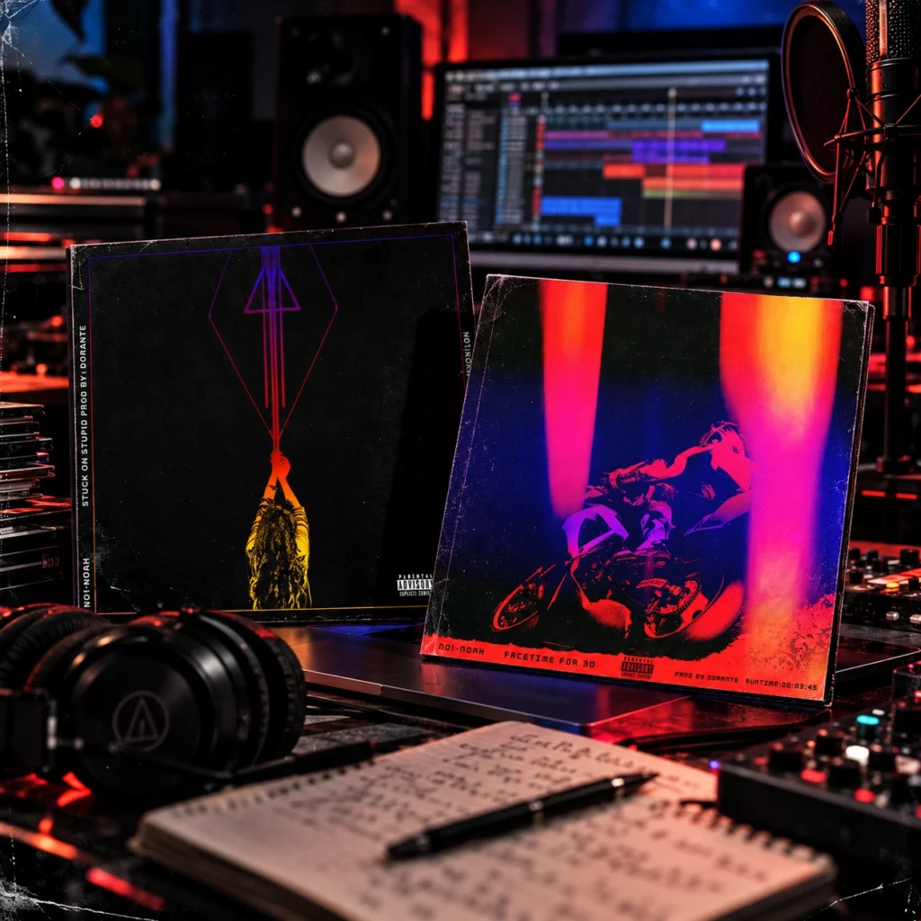 NO1-NOAH Stuck on Stupid and FaceTime for 30 artwork in a recording studio, representing Rony Zino’s engineering and creative work.
